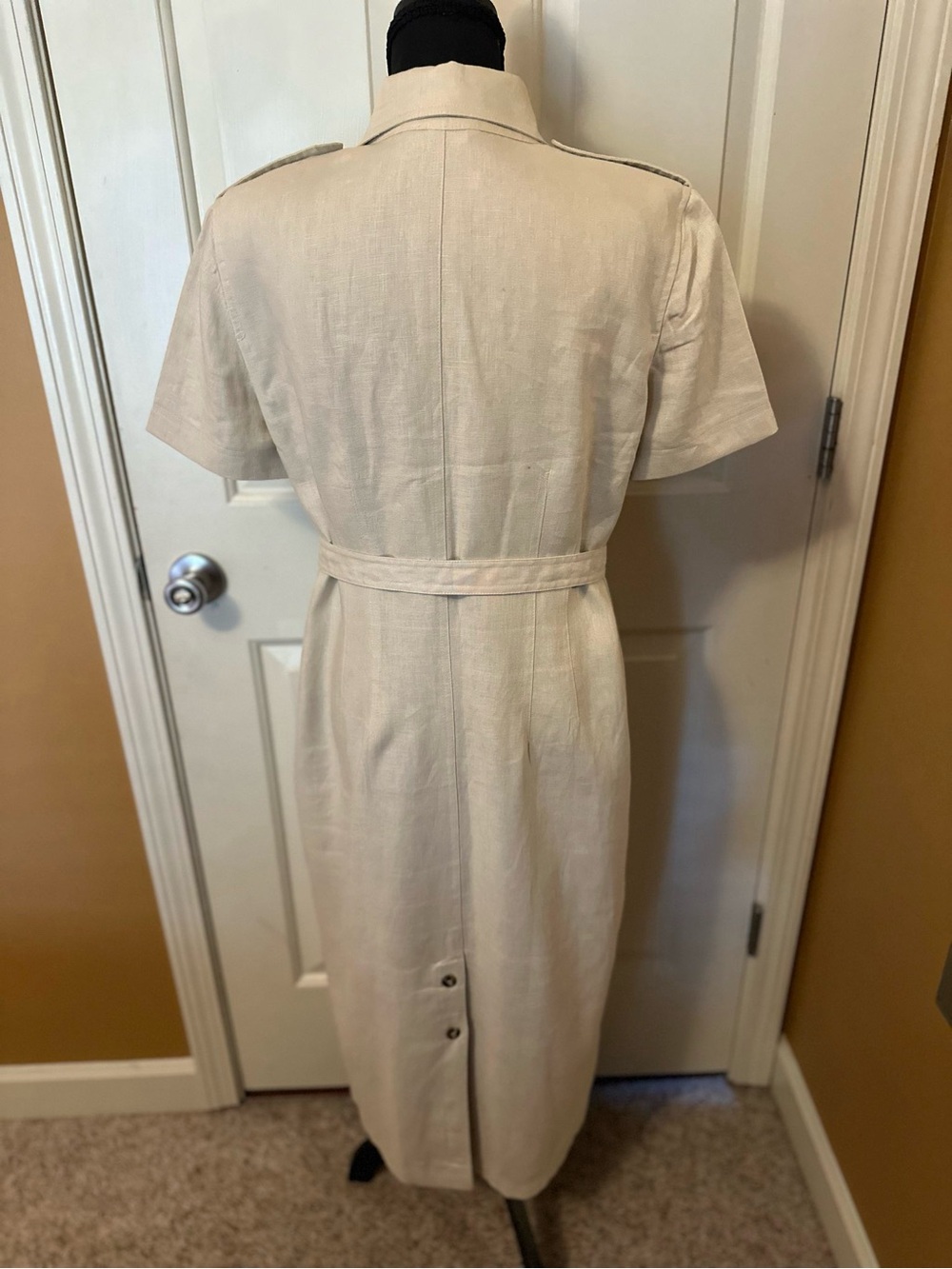 Belted Short-Sleeve Midi Shirt Dress in Cream - Picture 4 of 15